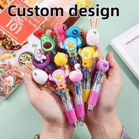 Stylo bille personnalisé mini quatre couleurs 0,7 mm, design coréen mignon, corps en plastique coloré, motif animal de dessin animé, cadeau pour étudiant