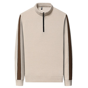 Haut de gamme hommes vêtements Semi fermeture éclair col montant pull printemps automne d'âge <span class=keywords><strong>moyen</strong></span> hommes ample décontracté à manches longues chemise T-shirt - Product Image 5