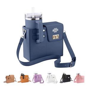 Sac bandoulière pour gobelet isotherme 40 oz d'extérieur, sac de rangement portable pour bouteille d'eau, sangle réglable, cadeau promotionnel en PU durable - Product Image 2