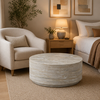 Table ronde en oxyde de magnésium, aspect marbre, style moderne minimaliste, table d'intérieur/extérieur, patio, jardin, salon, table d'appoint