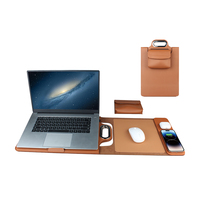 Groothandel Multifunctionele Draagbare PU Lederen Laptophoes met Handvat Muismat 15W Draadloos Dubbel Opladen Geschikt voor Kantoor