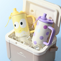Bouteille d'eau isotherme portable en acier inoxydable 316 de 900 ml avec double paille et poignée, motif dessin animé