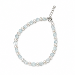 Pulsera de cuentas de aguamarina (irregular) y perlas de agua dulce UM Jewelry Optimize Sea Breeze, para uso diario, informal y apilable. - Product Image 1