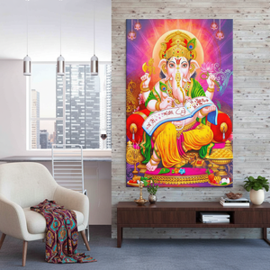 Printed Lord Ganesha Canvas Wall Art: Indian Decor Gift,<b>WRAPPED</b> CANVAS - Product Image 3