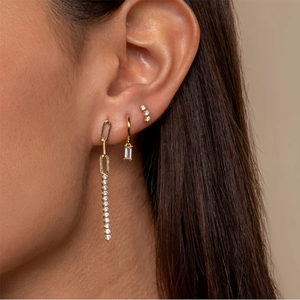 Pendientes Largos Cuadrados con Circonita Blanca y Negra ROXI, Plata S925 - Product Image 6