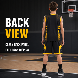 Op maat gemaakte basketbalpakken met hexagon-patroon, sportuniform voor basketbalcompetities, aangepaste logo's voor teams, groothandelsbestellingen - Product Image 2
