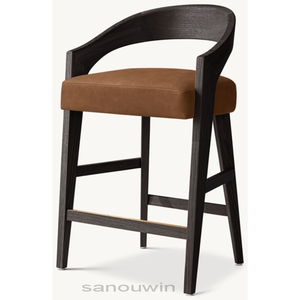 Taburete alto de madera de roble negro elegante de lujo cojín de tela de cuero de <span class=keywords><strong>cacao</strong></span> impermeable para uso doméstico o en Bar - Product Image 1