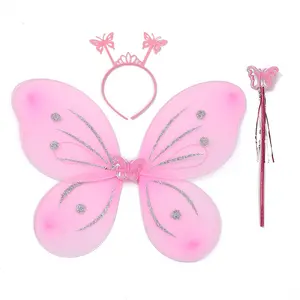 Butterfly Wings For Kids Three-Piece Headband Fairy Wand Head Buckle Durable Lovely Butterfly Wings