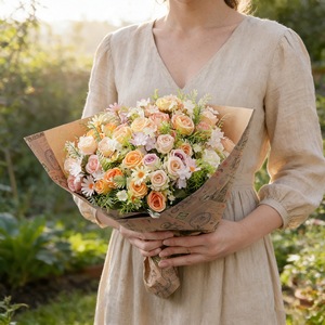 Bouquet de roses artificielles CallaFloral blanc, rose, jaune, champagne, décoration de mariage, vente en gros transfrontalière - Product Image 1