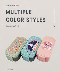 Lò vi sóng an toàn thực phẩm lưu trữ container hải quan di động Hộp Ăn Trưa nhựa hai lớp học trẻ em Bento Hộp Ăn Trưa với dao kéo - Product Image 3