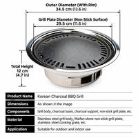 Barbecue coréen portable au charbon de bois, en acier inoxydable, rond, pour table, avec plaque de cuisson antiadhésive, pour le camping en plein air