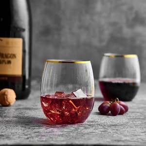 Tasse incassable verres à vin en plastique tasse fête plastique jetable tasses à cocktail 12 oz verre à vin incassable avec bord doré - Product Image 1