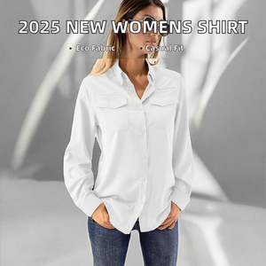 Camisas Cargo para Mujer, Estilo Casual Holgado, Color Liso, Teñido Ecológico, Nueva Colección 2025 - Product Image 2
