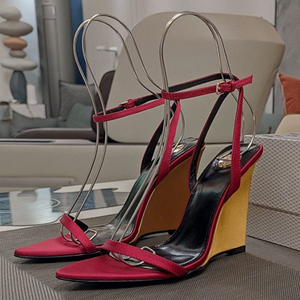 Nuevos Estilos de Zapatos de Tacón Alto con Punta Abierta para Mujer, Sandalias de Tacón de Cuña con Tiras en el Tobillo, Zapatos de Satén - Product Image 4