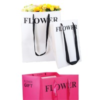 Thick Paper Flower Bag White Gift Paper Bag with Ribbon Handle for Flower Bouquet Vase Arrangement