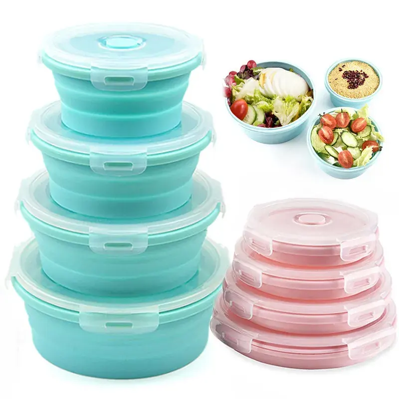 Yongli GJ012 Silicone Lunch box telescopic foldable eco friendly collapsible food storage containers large lids kitchen tools