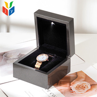 Boîte à bijoux de luxe bleue avec éclairage LED personnalisé, boîte à montres moderne en velours noir, boîtes d'emballage pour bijoux avec logo