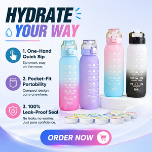 Bottiglie d'acqua aromatizzate colorate da 1000 ml con logo personalizzato, ecologiche, con anello aromatizzante alla frutta, apertura a una mano - Offerta imperdibile - Product Image 1