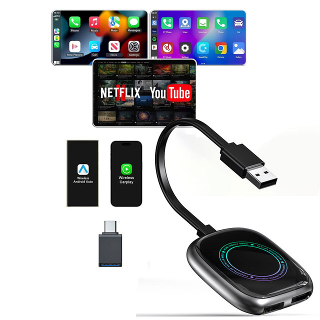 Universal Portable Carplay Ai Streaming TV Magic Box Youtube Netflix Wireless Carplay Android Automatic Adapter for apple W206