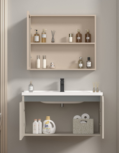 Meuble-lavabo mural moderne et populaire en aluminium pour salle de bain, avec vasque simple et miroir - Product Image 2