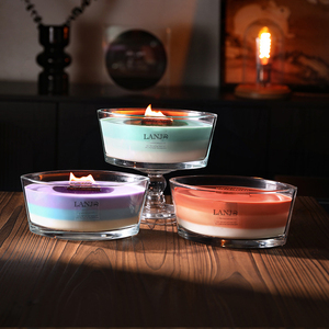 เทียนหอมอโรมาเธอราพี LANJO ขนาด 770 มล. พร้อมไส้เทียนไม้ขนาดใหญ่ ไร้ควัน บรรจุในขวดแก้วทรงเรือ ทำจากขี้ผึ้งถั่วเหลืองหอม พร้อมฝาไม้ - Product Image 1