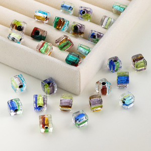 Glass <b>Cube</b> Beads Striped Color Block Square Shape For Bracelet Making DIY Jewelry Accessories 8mm AC4854 - Product Image 3