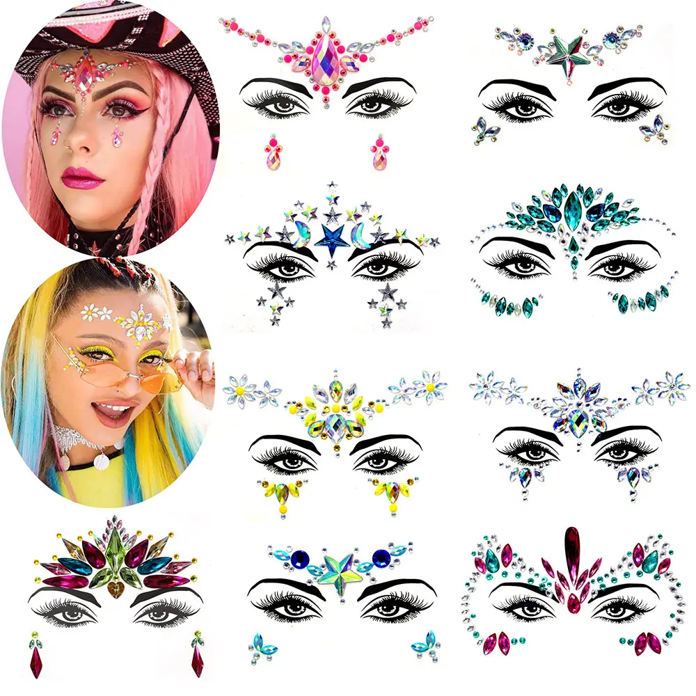 B953 Temporary Rhinestone Glitter Stickers Festival Party Makeup Eyeshadow Body Flash Face Jewelry Tattoos