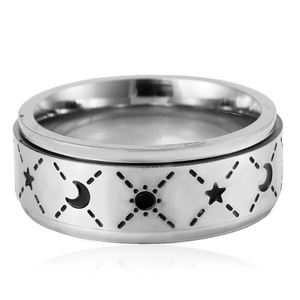 yunnique Stainless Steel Sun Moon Rotating <b>Ring</b> Men's Index Finger Jewelry Geometric Star Pattern Gift <b>Titanium</b> Steel Color - Product Image 3