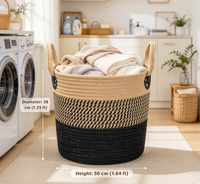 Panier de rangement tressé en fibres végétales écologiques, organisateur rustique pour articles divers, sac fourre-tout multifonctionnel avec poignées