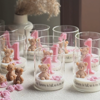 Personalisierte niedliche rosa Bären-Sicherheitskerzen aus Sojawachs im Glasbecher für Babyparty-Geschenke, Erstgeburtstagskerzen und Gastgeschenke