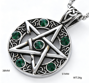 Collier Pendentif Rond Ancrage Bateau Turquoise Style Gothique Vintage en Gros avec <span class=keywords><strong>Pentagramme</strong></span> et Œil <span class=keywords><strong>du</strong></span> <span class=keywords><strong>Diable</strong></span> en Acier Inoxydable Bijoux - Product Image 6