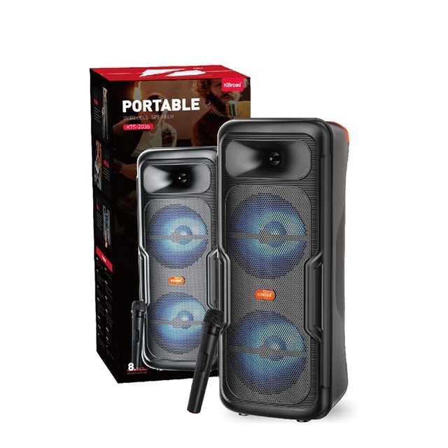 Manufacturer Wholesale KTS-2036 Outdoor Portable RGB Colorful Light Dual 8-inch BT Speaker With Wireless Mic Loud-speaker