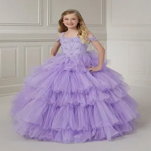 Nuevo vestido de niña de las flores purpurina tirantes finos Bola de comunión cumpleaños personalizado princesa ceremonia de graduación traje de boda - Product Image 1