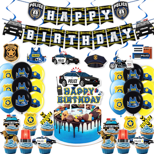 Décorations de fête sur le thème de la police, kit de décorations de fête de la police, bannière joyeux <span class=keywords><strong>anniversaire</strong></span>, ballons en latex, fournitures de fête pour enfants sur le thème des policiers - Product Image 1