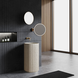 Fregaderos de Pedestal de rayas verticales blancas cremosas de diseño de orden dórico <span class=keywords><strong>neoclasicismo</strong></span> Piedra Artificial independiente para baño de Villa - Product Image 3