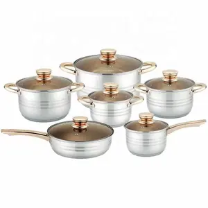 Manufacturer 12 Piece Nonstick Stainless Steel Elegant Cookware Set Induction Gas Bottom Covered Stockpot Fry Pan Cooking Pots
