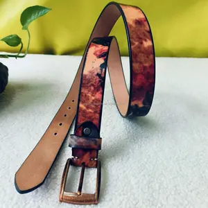 Mode impression numérique monocouche italie ceinture en cuir véritable pour hommes 35m boucle ardillon en cuir pleine fleur motif personnalisé
