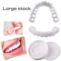 Dentier couverture en silicone plastique blanchir les dents dentaires supérieure inférieure fausses dents couverture snap sur les facettes dentaires