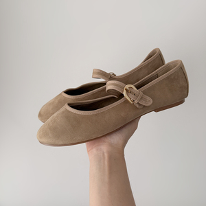 Women's <strong>Suede</strong> <strong>Ballet</strong> Round Vamp <strong>Flats</strong> Buckle Closure at Instep Mary Jane Shoes Comfortable Shoes for Dressy - Product Image 2