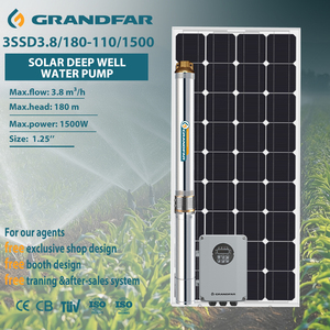 Pompe solaire Grandfar 2HP 1.5kW, hauteur de refoulement 180m, en acier inoxydable, 3 pouces, pour irrigation, 3SSD3.8/180-110/1500, haute pression - Product Image 1