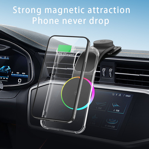Llegadas Tablero de succión magnética fuerte <span class=keywords><strong>Cargador</strong></span> inalámbrico ajustable para automóvil con luz RGB rítmica - Product Image 5