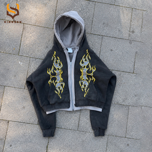 Sudadera con capucha de algodón grueso OEM para hombre, con logo personalizado, efecto deslavado, doble capa y cremallera. - Product Image 1