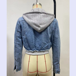 Canal dernier 2025 automne Vintage lavé fermeture éclair femmes Junior recadrée couches à <span class=keywords><strong>capuche</strong></span> Denim Jean <span class=keywords><strong>veste</strong></span> - Product Image 6