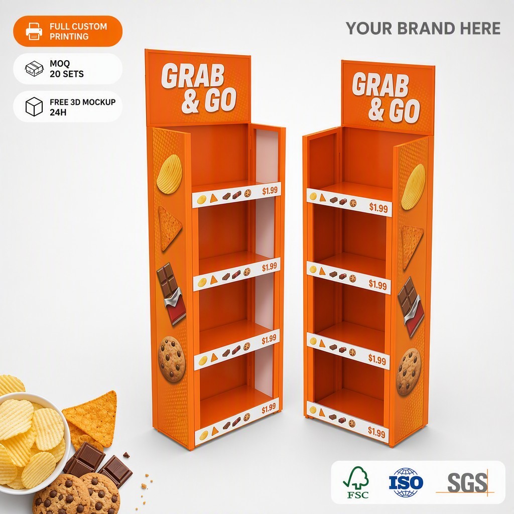 Apache Custom Snack Display Rack 4-Way 4-Tier Metal Food Merchandiser Knock Down Rotating Display Stand for Gas Station OEM ODM — view 1