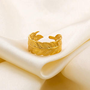 Feather Shape <b>Titanium</b> Steel <b>Ring</b> Adjustable Unisex Jewelry Gift - Product Image 2