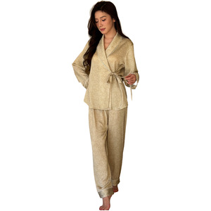 Nouvelle Collection Printemps 2026 – Pyjama <span class=keywords><strong>Femme</strong></span> Haut de Gamme en Viscose Respirante à Col Peplum Texturé, Cardigan à Imprimé Floral et Manches Longues - Product Image 2