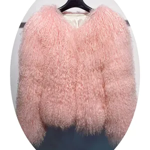 Saint Valentin vêtements femmes luxe vrai mouton mongol fourrure veste manteau de fourrure pour la vente au détail