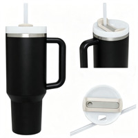 Mug de voyage isotherme en acier inoxydable de 40 oz avec poignée, paille et couvercle rotatif anti-fuite - Couleur personnalisée pour utilisation en voiture