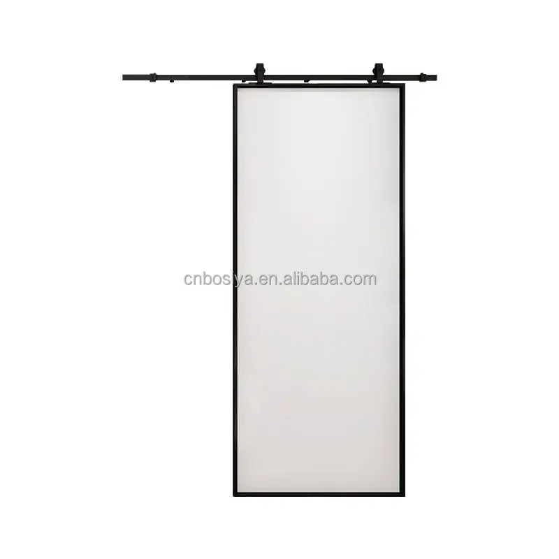 Bosya 2022 Popular Modern Style Premium Aluminum Metal Framed Tempered Glass Sliding Barn Doors For Bathrooms For Wholesale