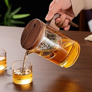 New Arrival Hot Bán thiết kế hiện đại cao Borosilicate Glass Tea Pot Set Infuser ấm trà cà phê Tea Set với óc chó xử <span class=keywords><strong>l</strong></span>ý - Product Image 3